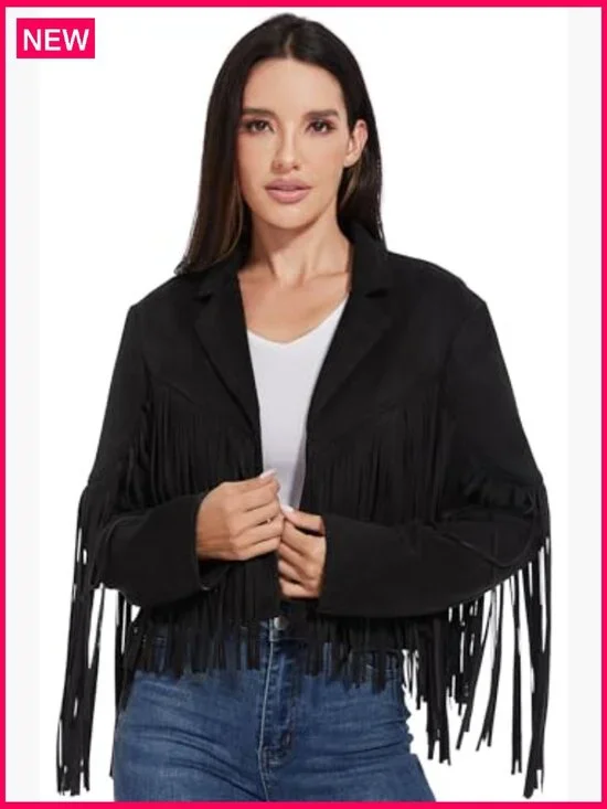 Fringe Leather Jacket Women Western Cropped Coat S-XXL Concert Wear - Picture 2 of 7